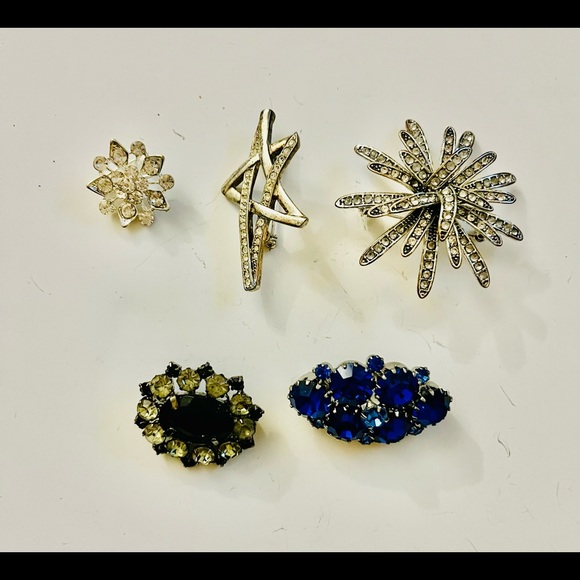 Lot of 5 Beautiful Rhinestone Brooches - Picture 1 of 9